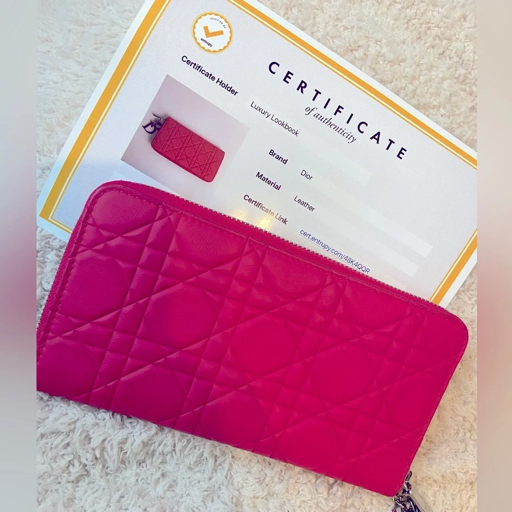 Cannage lady Dior long zipper wallet lambskin pink